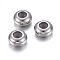201 Stainless Steel Beads, with Rubber Inside, Slider Beads, Rondelle, Stainless Steel Color, 7x3.5mm, Hole: 3mm, Rubber Hole: 1.2mm