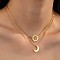 2Pcs Sun & Moon Alloy Pendant Necklaces, Golden, 16.54~16.93 inch(42~43cm)