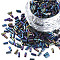 Metallic Colours Glass Bugle Beads, Round Hole, Rainbow Plated, 3~8x2mm, Hole: 0.7mm, about 450g/pound