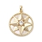 Brass Micro Pave Cubic Clear Zirconia Pendants, Cadmium Free & Nickel Free & Lead Free, with Shell, Flat Round with Star, Real 18K Gold Plated, 17x15x4mm, Hole: 2x2mm
