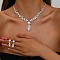 Leaf Brass Rhinestone Stud Earrings & Pendant Necklaces Set for Women, Silver, 315mm