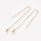 Brass Stud Earring Findings, Cadmium Free & Nickel Free & Lead Free, Ear Threads and Cup Pearl Bail Pin, For Half Drilled Bead, Real 18K Gold Plated, 88x0.6mm, Pin: 0.8mm