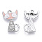 Eco-Friendly Zinc Alloy Pendants, with Enamel and Crystal Rhinestone, Cadmium Free & Nickel Free & Lead Free, Cat, Platinum, Pink, 21~22x13x2.5mm, Hole: 1.8mm