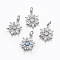 Brass Micro Pave Cubic Zirconia Pendants, with Synthetic Opal, Flower, Platinum, Mixed Color, 23mm, Hole: 3.5~4mm