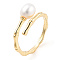 Natural Pearl Beaded Open Cuff Rings, Brass Bamboo Wrap Ring for Women, Real 14K Gold Plated, US Size 6(16.5mm)
