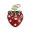 Brass Micro Pave Cubic Zirconia Pendants, with Enamel, Cadmium Free & Lead Free, Real 18K Gold Plated, with Jump Ring, Strawberry, 18x13x5mm, Hole: 3mm