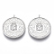 Brass Pendants, Flat Round with Buddha, Nickel Free, Real Platinum Plated, 28x25x4mm, Hole: 1.8mm