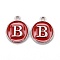Platinum Plated Alloy Enamel Charms, Cadmium Free & Lead Free, Enamelled Sequins, Flat Round with Letter, Red, Letter.B, 14x12x2mm, Hole: 1.5mm