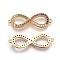 Brass Micro Pave Cubic Zirconia Links, Infinity, Colorful, Golden, 29x10x2.5mm, Hole: 1.5mm