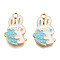 Eco-Friendly Zinc Alloy Pendants, with Enamel, Cadmium Free & Nickel Free & Lead Free, Rabbit with Carrot, Light Gold, Sky Blue, 21x13x2mm, Hole: 2mm