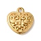 Ion Plating(IP) 304 Stainless Steel Pendants, Heart with Flower Charms, Real 18K Gold Plated, 20x19x4.5mm, Hole: 2mm