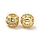 Hollow Brass Micro Pave Clear Cubic Zirconia European Style Beads, Large Hole Beads, Round, Real 18K Gold Plated, Cadmium Free & Nickel Free & Lead Free, 7.5x6.5mm, Hole: 4mm