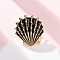 304 Stainless Steel Cuff Open Rings, with Enamel, Golden, Shell Shape, 31x28.5mm