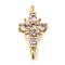 Brass Pave Cubic Zirconia Connector Charms, Cadmium Free & Lead Free, Cross Links, Real 16K Gold Plated, Pink, 15x7.5x4mm, Hole: 1.2mm