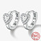 Anti-Tarnish Rhodium Plated Platinum 925 Sterling Silver Micro Pave Cubic Zirconia Hoop Earrings, Heart, with 925 Stamp, Clear, 12.8x14.8mm