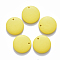 Painted Wood Pendants, Flat Round, Yellow, 20x4mm, Hole: 1.5mm