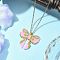 MIYUKI Delica Seed Beads Loom Pattern Bowknot Pendant Necklaces, 304 Steel Cable Chain Necklaces for Women, Golden, Pink, 17.72 inch(45cm), 1.5mm wide