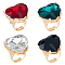 4Pcs 4 Colors Glass Heart Adjustable Rings Set, Light Gold Alloy Rings, Mixed Color, US Size 8(18.1mm), 1Pc/color