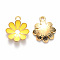 Alloy Enamel Pendants, Flower, Light Gold, Yellow, 19x16x3.5mm, Hole: 1.8mm