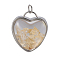 Natural Citrine Chips Pendants, with Platinum Tone Brass Glass Findings, Heart, 37x32x18~18.5mm, Hole: 6mm