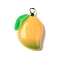 Opaque Resin Fruit Pendants, Mango Charms with Platinum Tone Iron Loops, Yellow, 26x17.5x7mm, Hole: 2mm