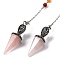 Natural Rose Quartz Pointed Hexagonal Cone Dowsing Pendulums, with Rack Plating Antique Silver Tone Alloy Findings and 7 Chakra Gemstone Round Beads, Cadmium Free & Lead Free, 213mm