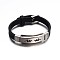 Jewelry Black Color Rubber Cord Bracelets, with 304 Stainless Steel Findings and Watch Band Clasps, Rectangle with Gecko, Stainless Steel Color, 210x10mm