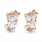 Brass Micro Pave Clear Cubic Zirconia Charms, Long-Lasting Plated, Cadmium Free & Lead Free, Cat, Light Gold, 14x10x4mm, Hole: 1.2mm