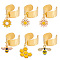 304 Stainless Steel Open Cuff Rings, with Bee Daisy Alloy Enamel Pendant, Mixed Color, Inner Diameter: 17~18mm, 6pcs/set