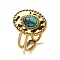 Ion Plating(IP) Oval with Teardrop 304 Stainless Steel Open Cuff Rings, Synthetic Turquoise Finger Rings for Women Men, Real 18K Gold Plated, US Size 6(16.5mm)