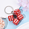 Plastic Keychain, with Platinum Iron Rings, Dice, Red, 75mm