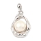 Rhodium Plated 925 Sterling Silver Pendants, with Natural Pearl Beads, Twist Teardrop Charms, with S925 Stamp, Real Platinum Plated, 20.5x14.5x7mm, Hole: 5x2.5mm