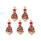 Rack Plating Alloy Enamel Pendants, with Rhinestone, Cadmium Free & Nickel Free & Lead Free, Light Gold, Christmas Tree with Star, Dark Red, 23x11x3mm, Hole: 1.4mm