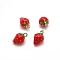 Brass Enamel Charms, Golden, Strawberry, 11x7mm