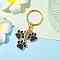 3Pcs Alloy Keychain, Black Paw Print, Golden, 6.6cm, 3pcs/set