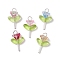 Glass Pendants, Flower, with 304 Stainless Steel Flat Head Pins, Mixed Colors, Silver, 23x15x9mm, Hole: 3mm