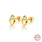 925 Sterling Silver Heart Stud Earring with Cubic Zirconia, Real 18K Gold Plated, 7x3mm