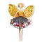 Butterfly Dancer Enamel Pin with Rhinestone, Golden Alloy Badge with Loop for Backpack Clothes Pendant Jewelry, Black, 60.5x39x14.5mm, Hole: 5x4mm, Pin: 0.8mm