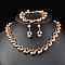 Alloy Rhinestone & Plastic Imitation Pearl Leaf Link Chain Necklaces & Stud Dangle Earrings & Link Bracelets Sets, PeachPuff, 400mm