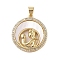 Brass Micro Pave Clear Cubic Zirconia Pendants, Cadmium Free & Lead Free, with Shell Charms, Mother's Day Collection, Real 18K Gold Plated, Flat Round, 23.5x21.5x4.5mm, Hole: 3.5x4mm