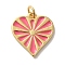 Rack Plating Brass Pendants, with Enamel and Jump Ring, Cadmium Free & Lead Free, Long-Lasting Plated, Real 18K Gold Plated, Heart Charm, Hot Pink, 17.5x16.5x2mm, Hole: 3mm