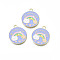 Alloy Enamel Pendants, Cadmium Free & Lead Free, Flat Round with Cat with Rainbow, Pink, 23x20x1.5mm, Hole: 1.8mm