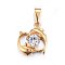 304 Stainless Steel Charms, with Cubic Zirconia, Dolphin, Clear, Golden, 13x12.5x4mm, Hole: 6x3mm