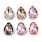 Brass Glass Rhinestone Sew on Rhinestones, Faceted, Teardrop, Mixed Color, Platinum, 14x10x7mm, Hole: 1.2mm