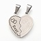 Non-Tarnish 304 Stainless Steel Split Pendants, Heart with Word Best Friends, Stainless Steel Color, 27.5x26.5x2.5mm, Hole: 5x10mm