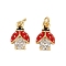 Brass Micro Pave Cubic Zirconia Pendants, Cadmium Free & Nickel Free & Lead Free, Ladybird Charms, with Enamel, with Jump Ring, Real 18K Gold Plated, 14x9x4mm, Hole: 3mm