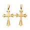 201 Stainless Steel Pendants, Cross Charm, Ion Plating(IP), Real 18K Gold Plated, 40x25x1mm, Hole: 9x4.5mm