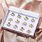Round Natural Mixed Stone Finger Rings, 304 Stainless Steel Feather Cuff Rings, Real 18K Gold Plated, Ion Plating(IP), 15mm, Inner Diameter: 17mm, 12pcs/set