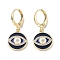 Evil Eye Real 18K Gold Plated Brass Dangle Leverback Earrings, with Enamel and Cubic Zirconia, Horse Eye, 28.5x13mm