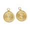Brass Pendants, Flat Round with Flower Pattern Charms, with Jump Ring, Long-Lasting Plated, Rack Plating, Lead Free & Cadmium Free, Real 18K Gold Plated, 19.5x17x2mm, Hole: 3.5mm